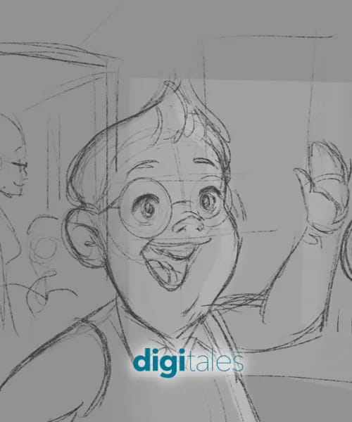 Pencil sketch of a boy in round glasses, from Amal for Children.