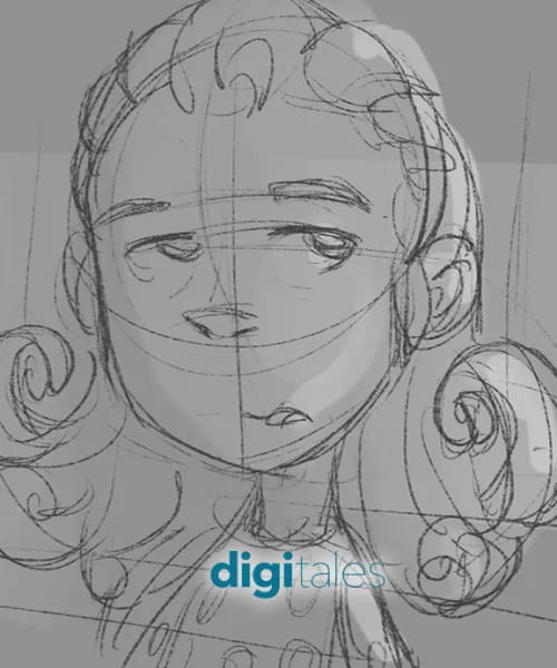 Pencil sketch of a girl with curly hair, from Amal for Children.