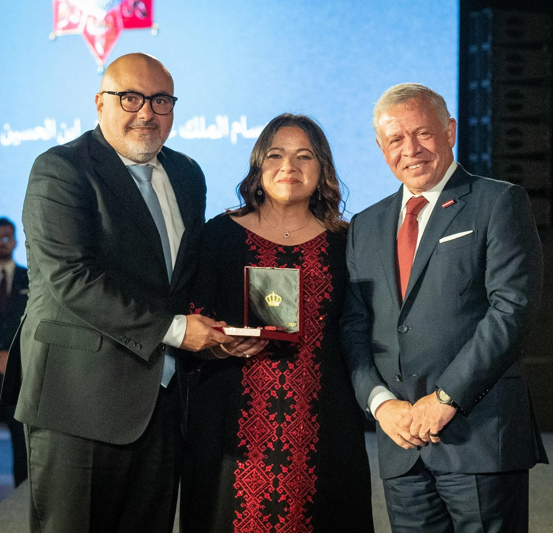 Shadi Sharaiha and Cynthia Madanat Sharaiha with His Majesty King Abdullah II at Al Husseiniya Palace.